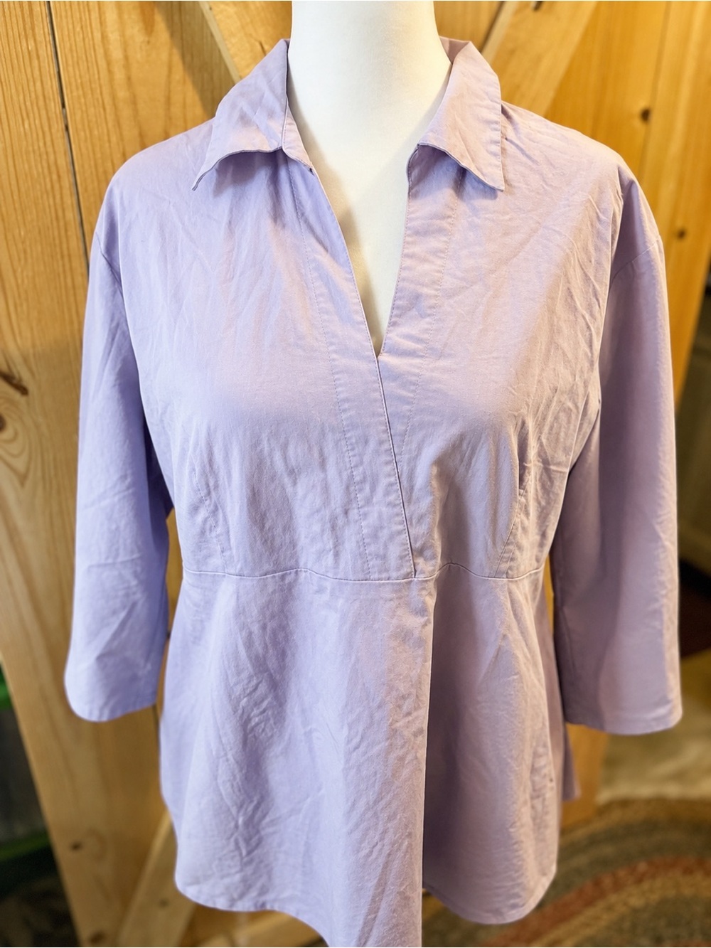 duo Maternity Lavender Collared V-Neck